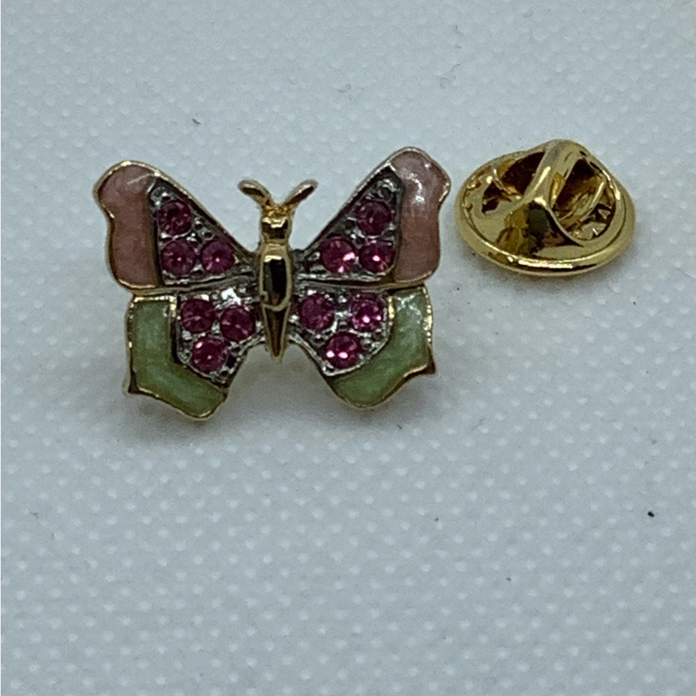 Little Butterfly Pin - Pink & Green w/ Pink Stones